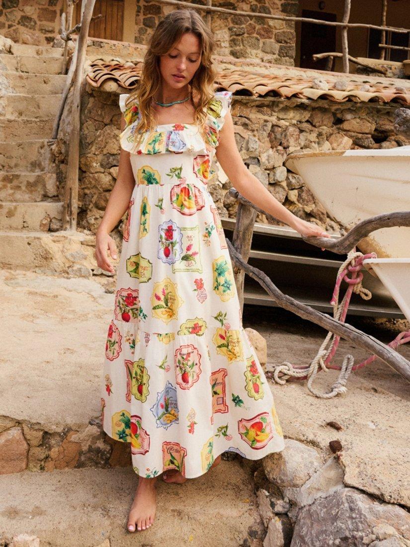 Nobody's Child Cassidy Vintage Midi Dress, White/Multi