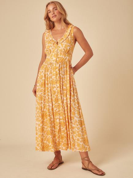 Nobody's Child Flossie Sleeveless Floral Midi Dress, Yellow/Multi - view 2, Yellow Multi