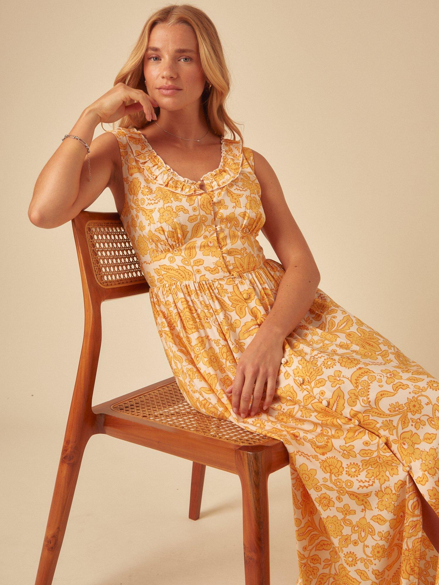 Product image 3 of 5, which shows Nobody's Child Flossie Sleeveless Floral Midi Dress, Yellow Multi, 6