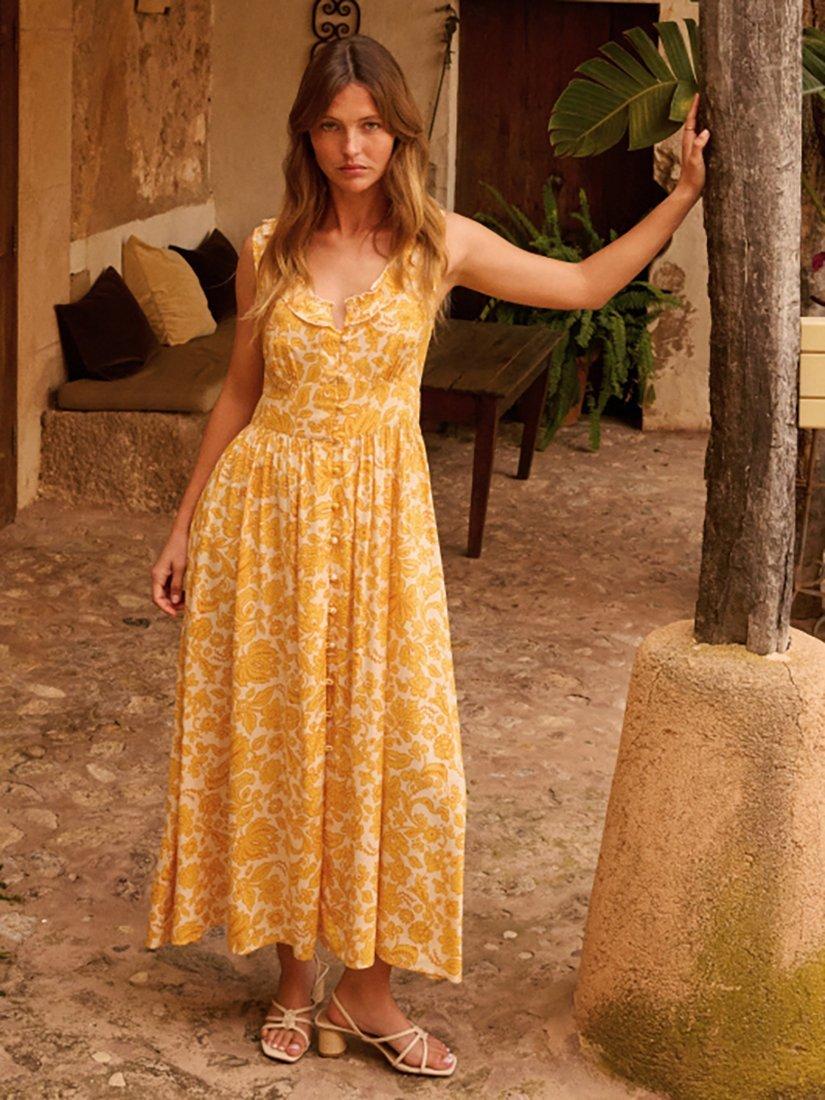 Product image 1 of 5, which shows Nobody's Child Flossie Sleeveless Floral Midi Dress, Yellow Multi, 6