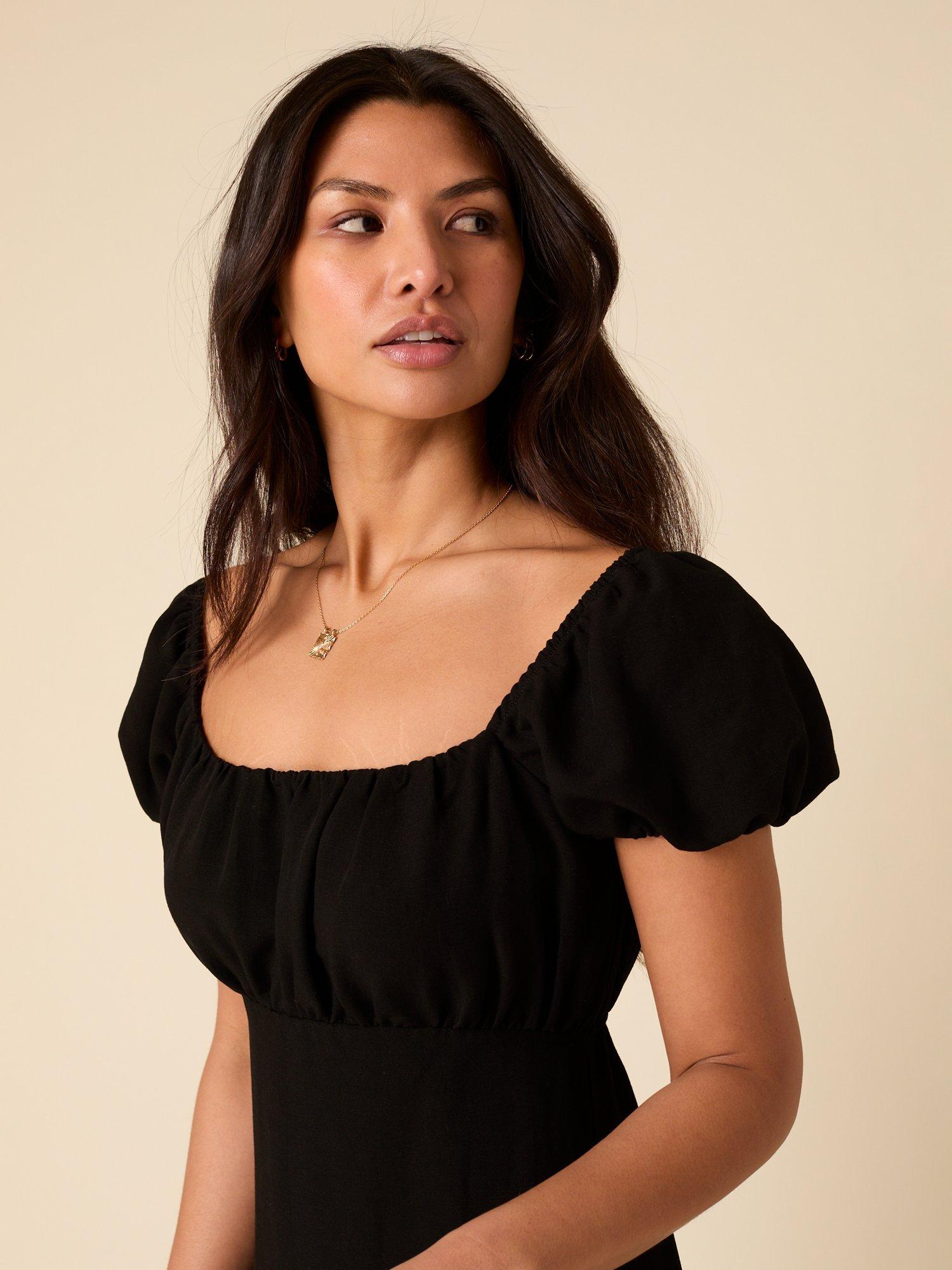 Product image 3 of 4, which shows Nobody's Child Raven Cap Sleeve Linen Blend Midi Dress, Black, 6