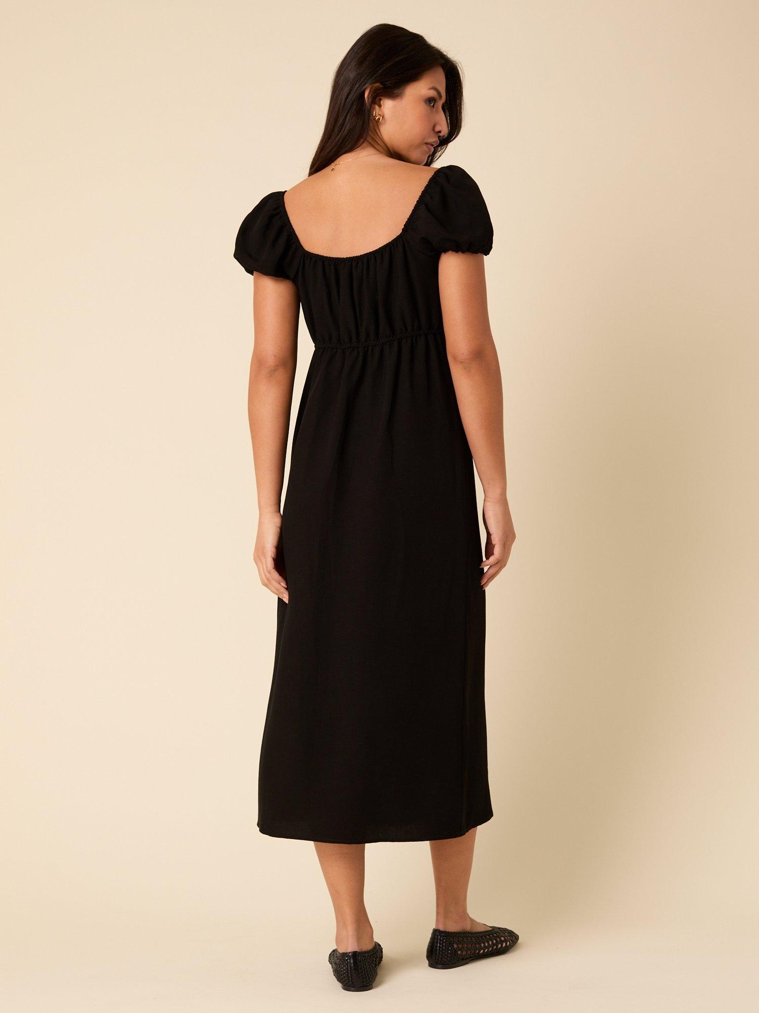 Product image 4 of 4, which shows Nobody's Child Raven Cap Sleeve Linen Blend Midi Dress, Black, 6