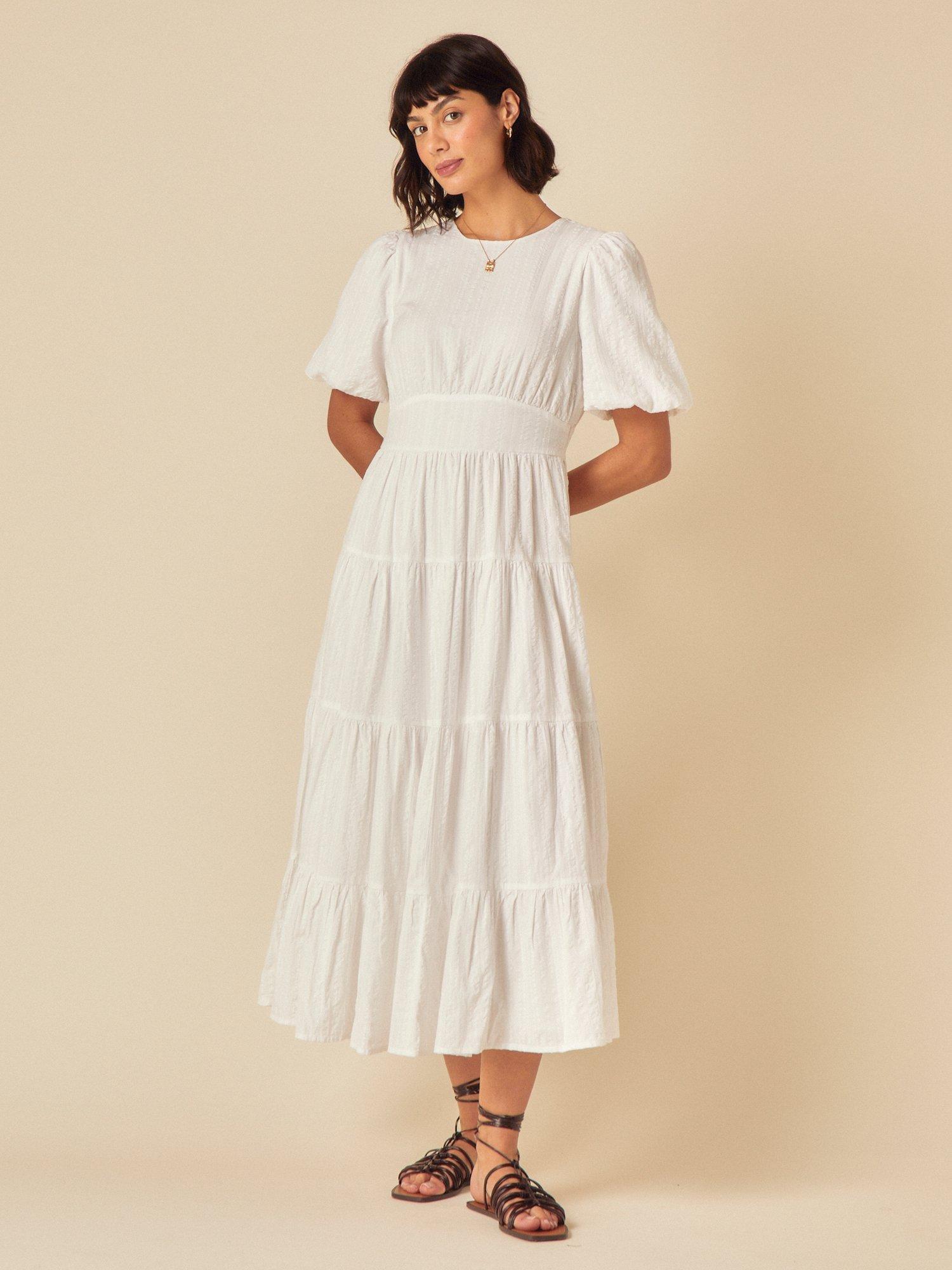 Product image 2 of 4, which shows Nobody's Child Ricky Short Sleeve Tiered Cotton Midi Dress, White, 6
