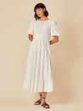 Nobody's Child Ricky Short Sleeve Tiered Cotton Midi Dress, White