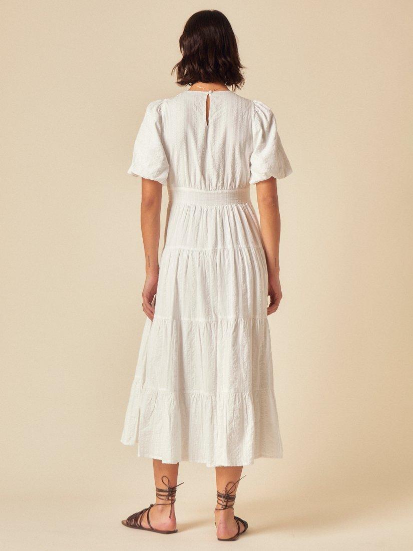 Product image 4 of 4, which shows Nobody's Child Ricky Short Sleeve Tiered Cotton Midi Dress, White, 6