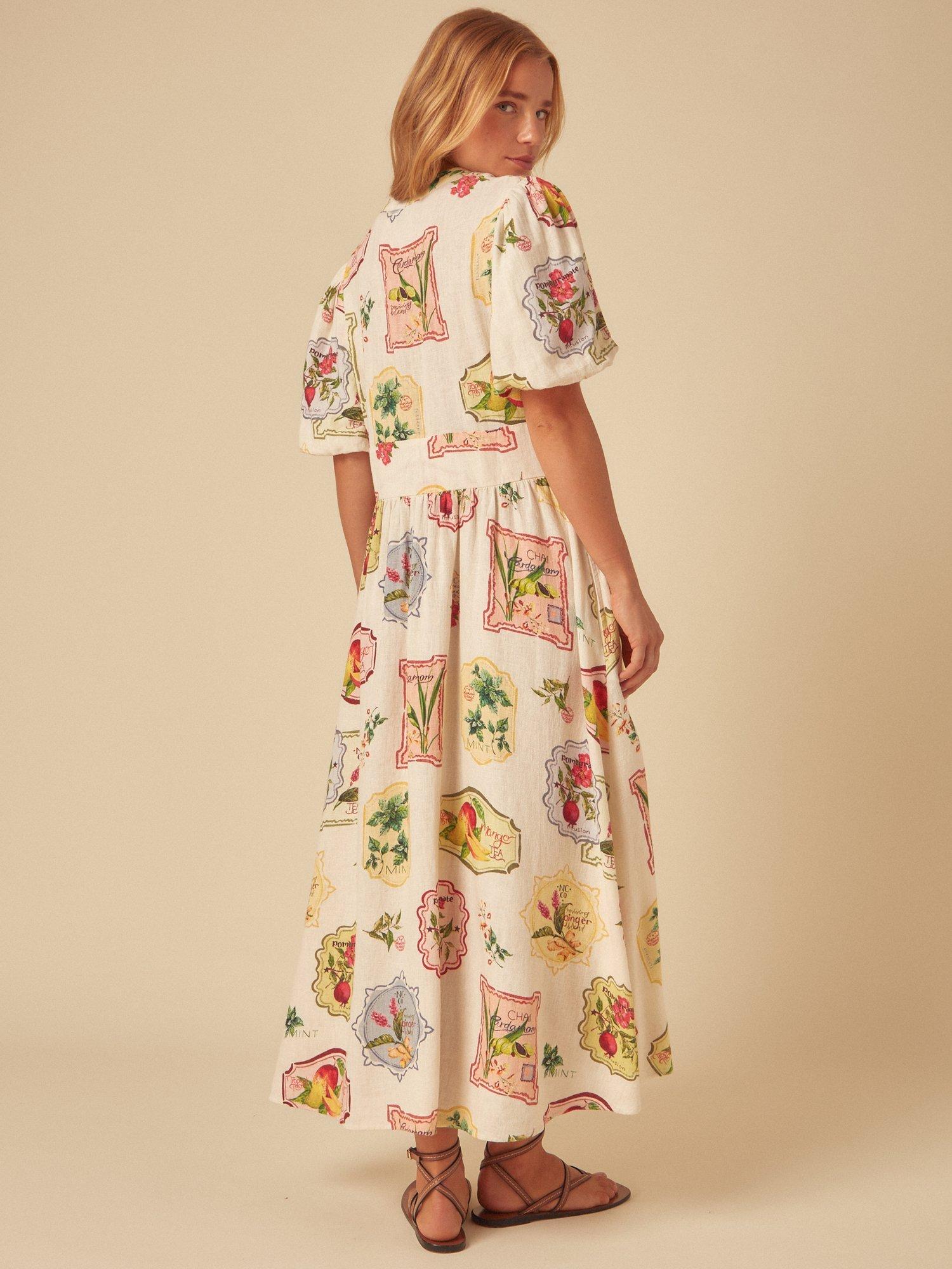 Product image 4 of 4, which shows Nobody's Child Starlight Vintage Print Linen Rich Dress, Retro Fruit, 6