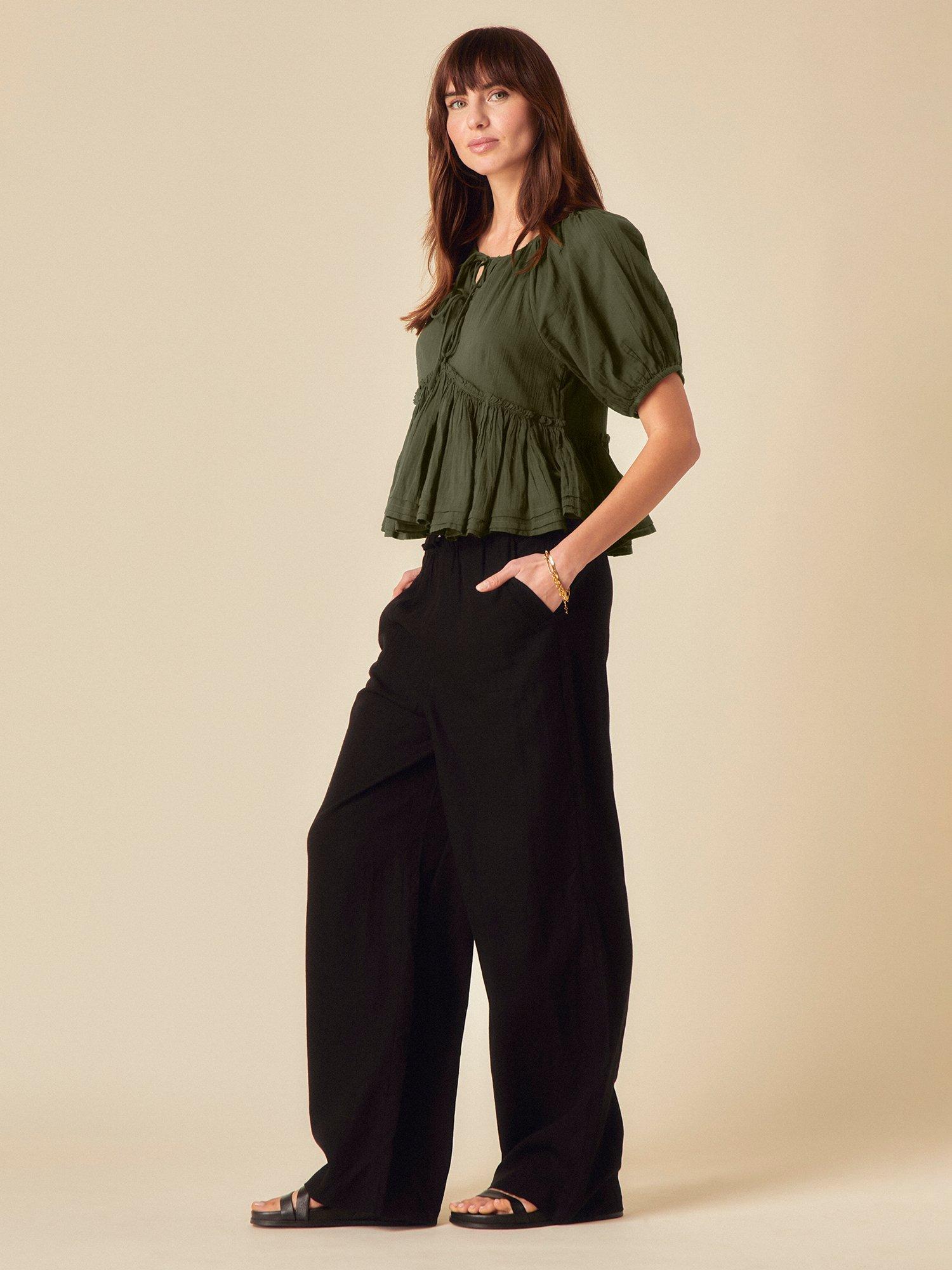 Product image 3 of 5, which shows Nobody's Child Martha Short Sleeve Tie Neck Cotton Top, Khaki, 6