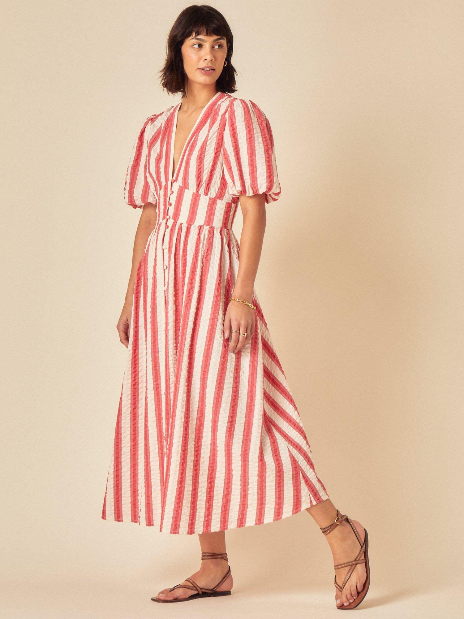 Product image 2 of 4, which shows Nobody's Child Starlight Stripe Pure Organic Cotton Midi Dress, Red Stripe, 6