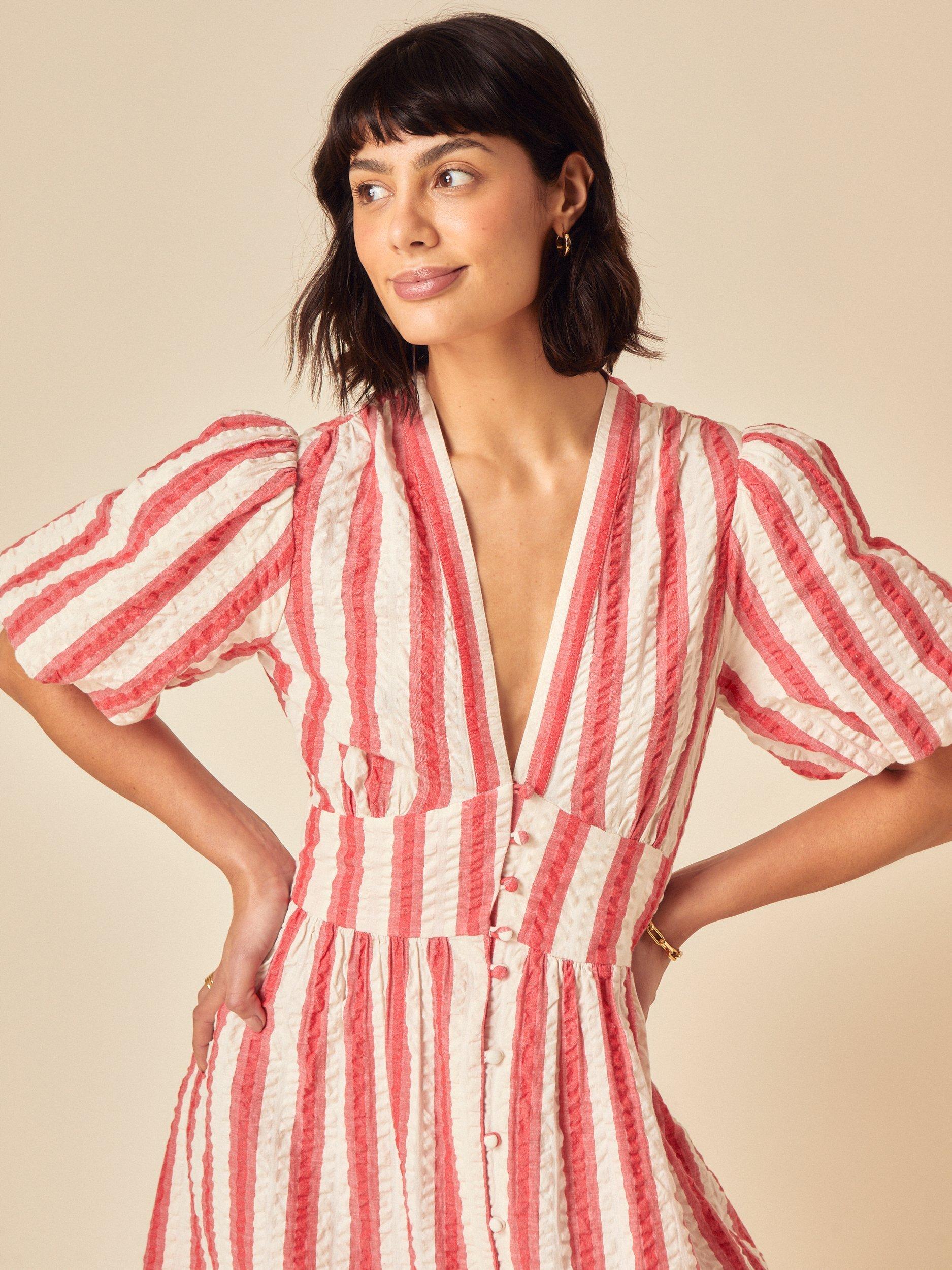 Product image 3 of 4, which shows Nobody's Child Starlight Stripe Pure Organic Cotton Midi Dress, Red Stripe, 6