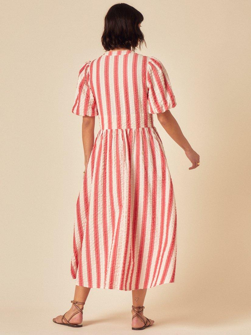 Product image 4 of 4, which shows Nobody's Child Starlight Stripe Pure Organic Cotton Midi Dress, Red Stripe, 6
