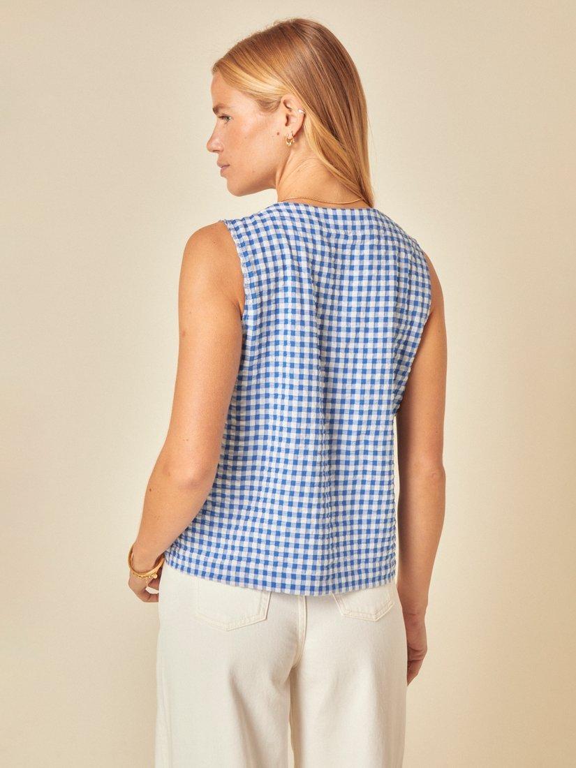 Product image 4 of 4, which shows Nobody's Child Tessa Sleeveless Gingham Cotton Top, Blue, 6
