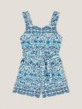 Monsoon Kids' Ornate Floral Print Playsuit, Blue/White