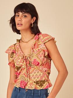 Nobody's Child Marigold Ruffle Cap Sleeve Patchwork Top, Multi, Multi