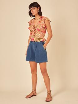 Nobody's Child Marigold Ruffle Cap Sleeve Patchwork Top, Multi - view 2, Multi