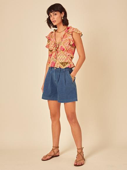 Nobody's Child Marigold Ruffle Cap Sleeve Patchwork Top, Multi - view 2, Multi
