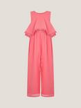 Monsoon Kids' Leia Lace Trim Tier Playsuit, Coral