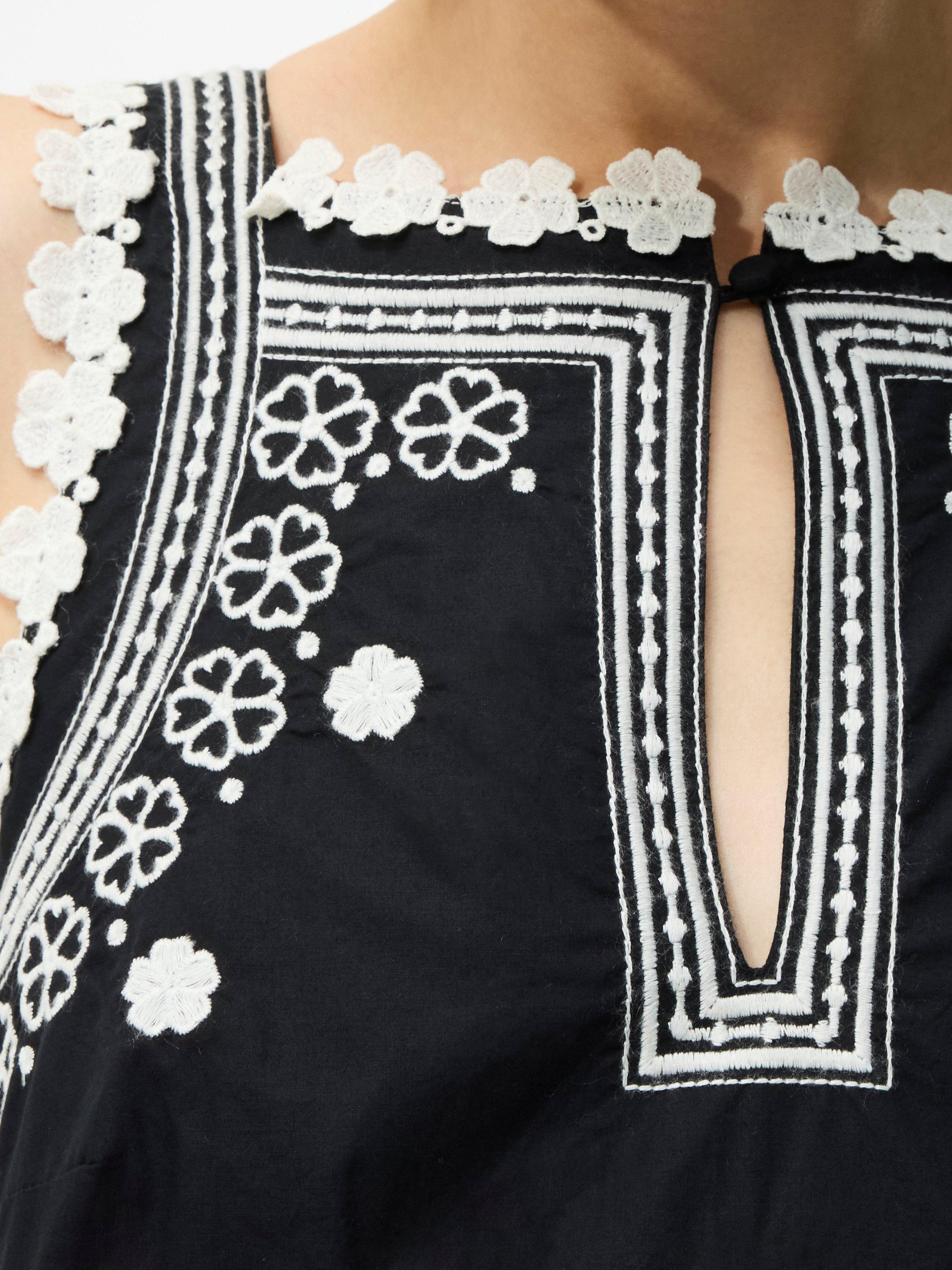 Product image 3 of 5, which shows French Connection  Devin Poplin Embroidered Midi Dress, Black, 6