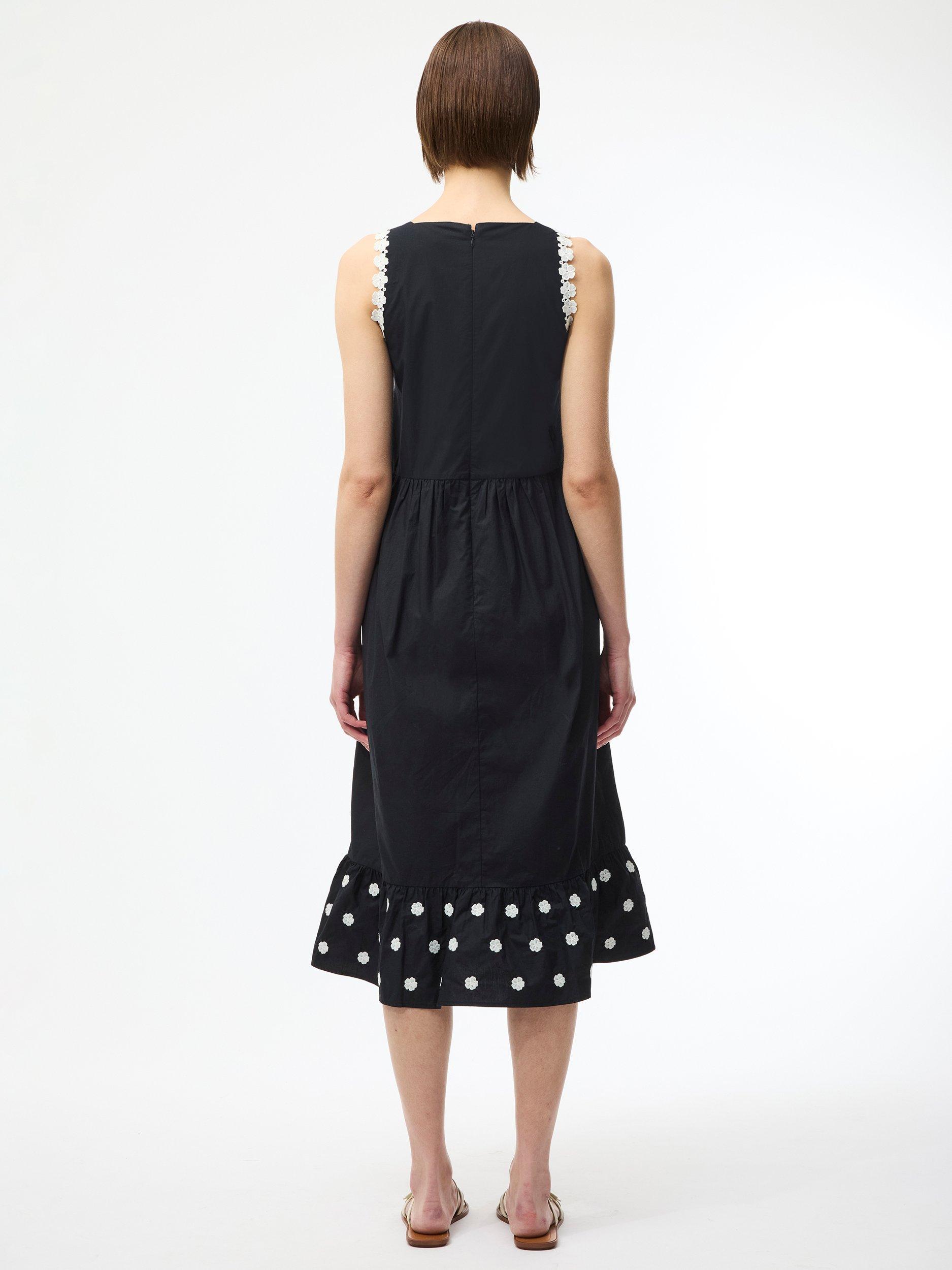 Product image 4 of 5, which shows French Connection  Devin Poplin Embroidered Midi Dress, Black, 6
