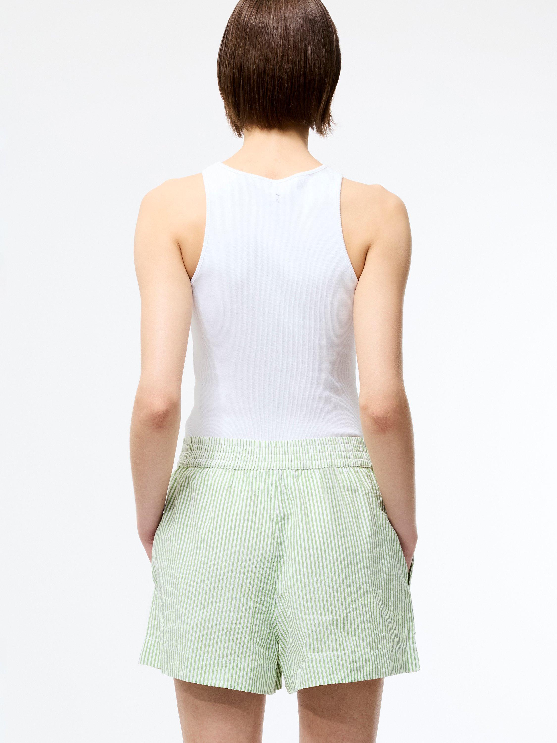Product image 4 of 5, which shows French Connection Stripe Seersucker Cotton Shorts, Green/White, S