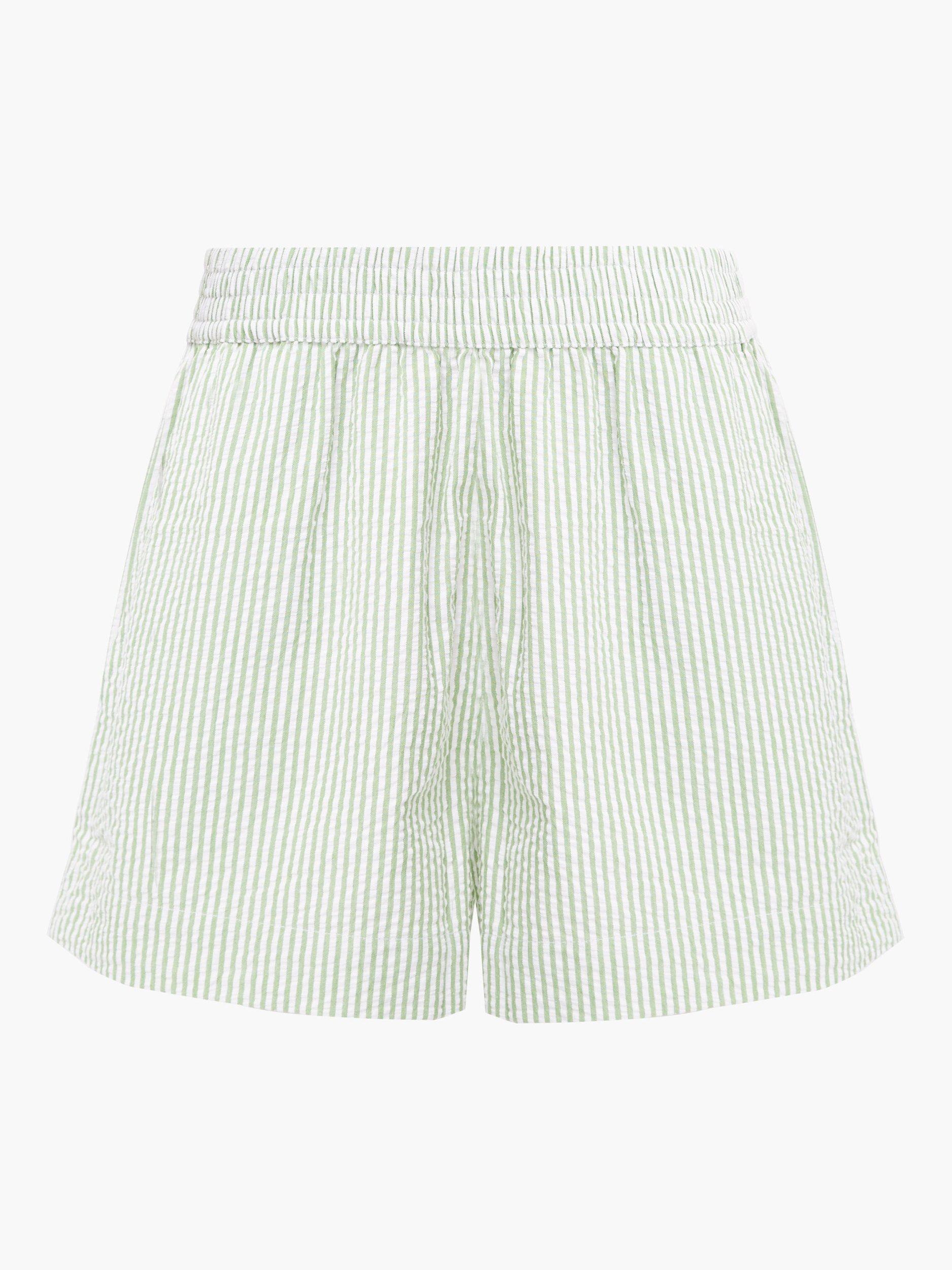 Product image 5 of 5, which shows French Connection Stripe Seersucker Cotton Shorts, Green/White, S