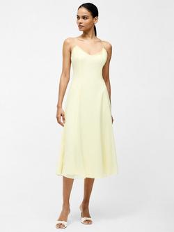 French Connection Raya Chiffon Ruffle Neck Midi Dress, Cornsilk Yellow, Cornsilk Yellow