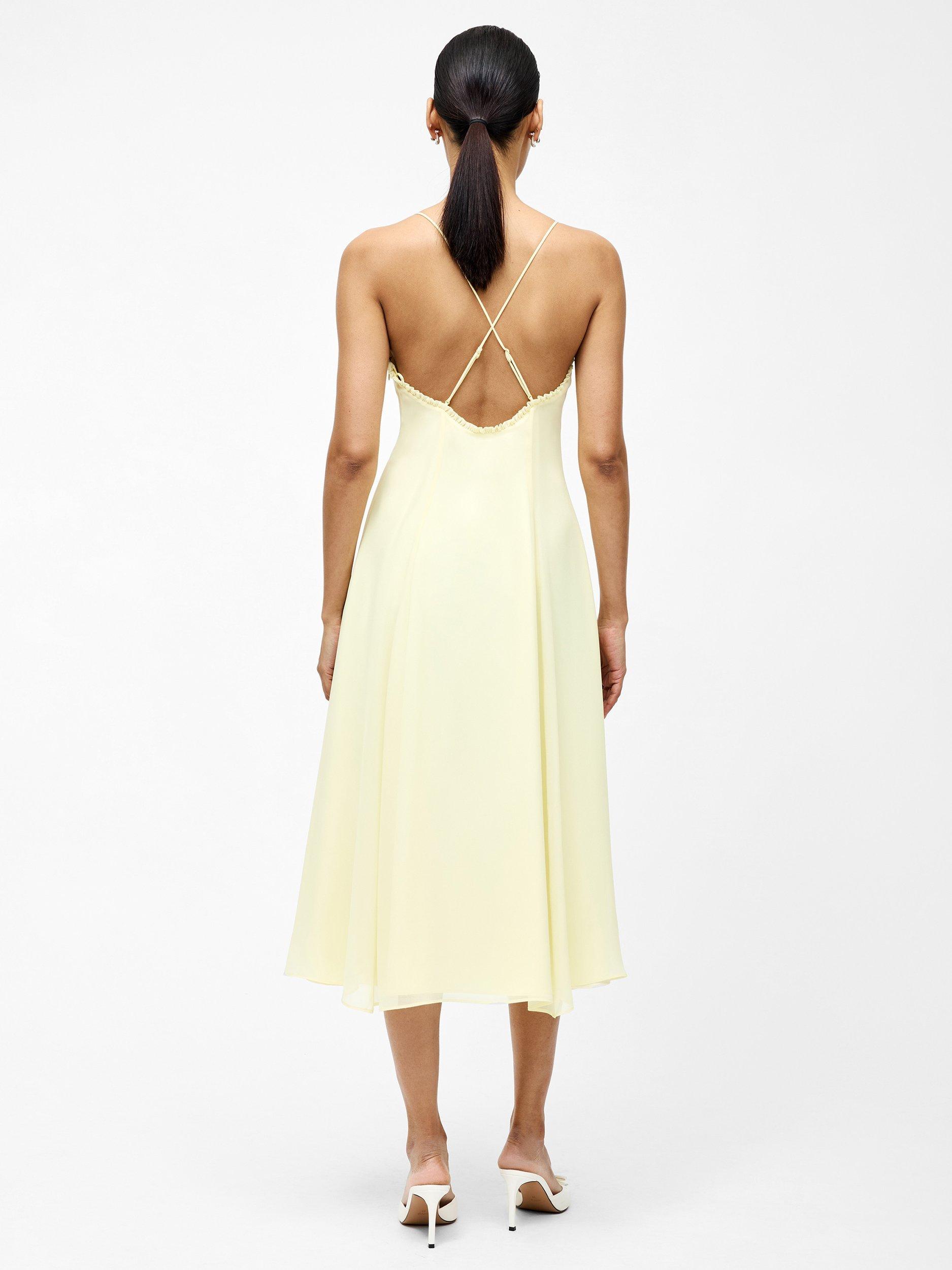 Product image 4 of 5, which shows French Connection Raya Chiffon Ruffle Neck Midi Dress, Cornsilk Yellow, 6