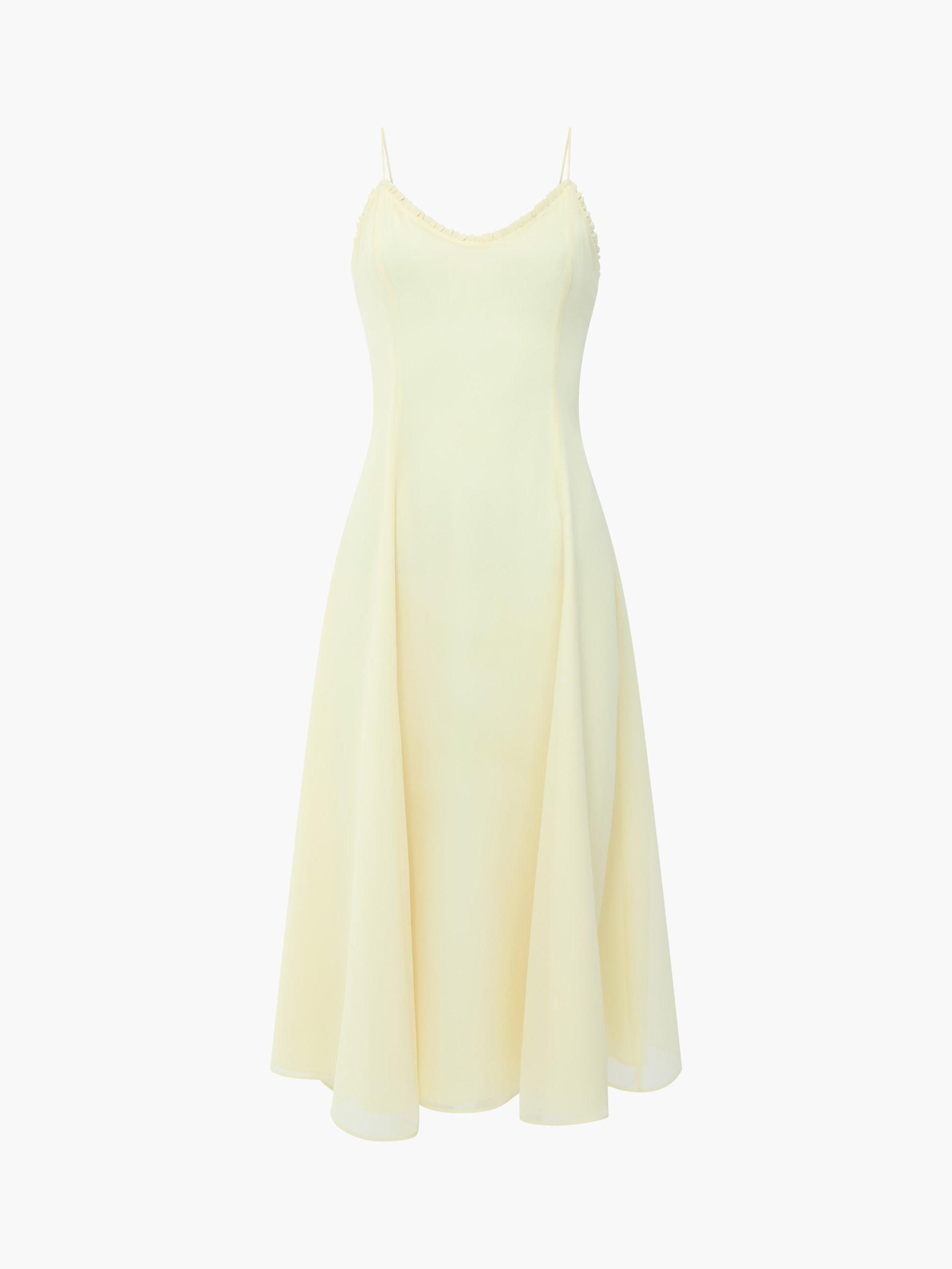 Product image 5 of 5, which shows French Connection Raya Chiffon Ruffle Neck Midi Dress, Cornsilk Yellow, 6
