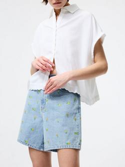 French Connection Dallas Daisy Embroidered Shorts, Light Wash