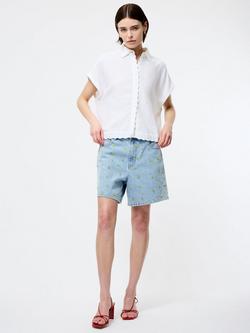 French Connection Dallas Daisy Embroidered Shorts - view 2, Light Wash