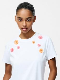French Connection 3D Floral Motif Short Sleeve T-Shirt, Linen White - view 2, Linen White