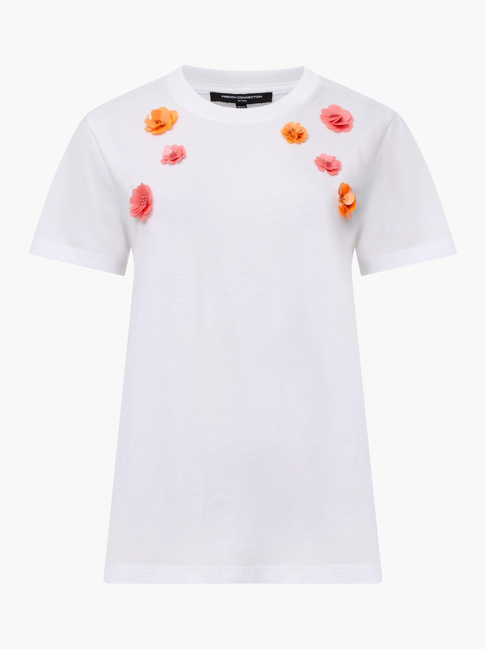 Product image 5 of 5, which shows French Connection 3D Floral Motif Short Sleeve T-Shirt, Linen White, XS