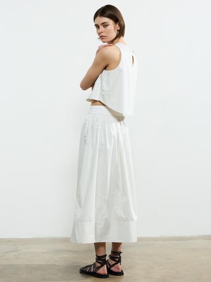 French Connection Pinstripe Poplin Pure Cotton Skirt, Cream/Blue - view 2, Cream/Blue