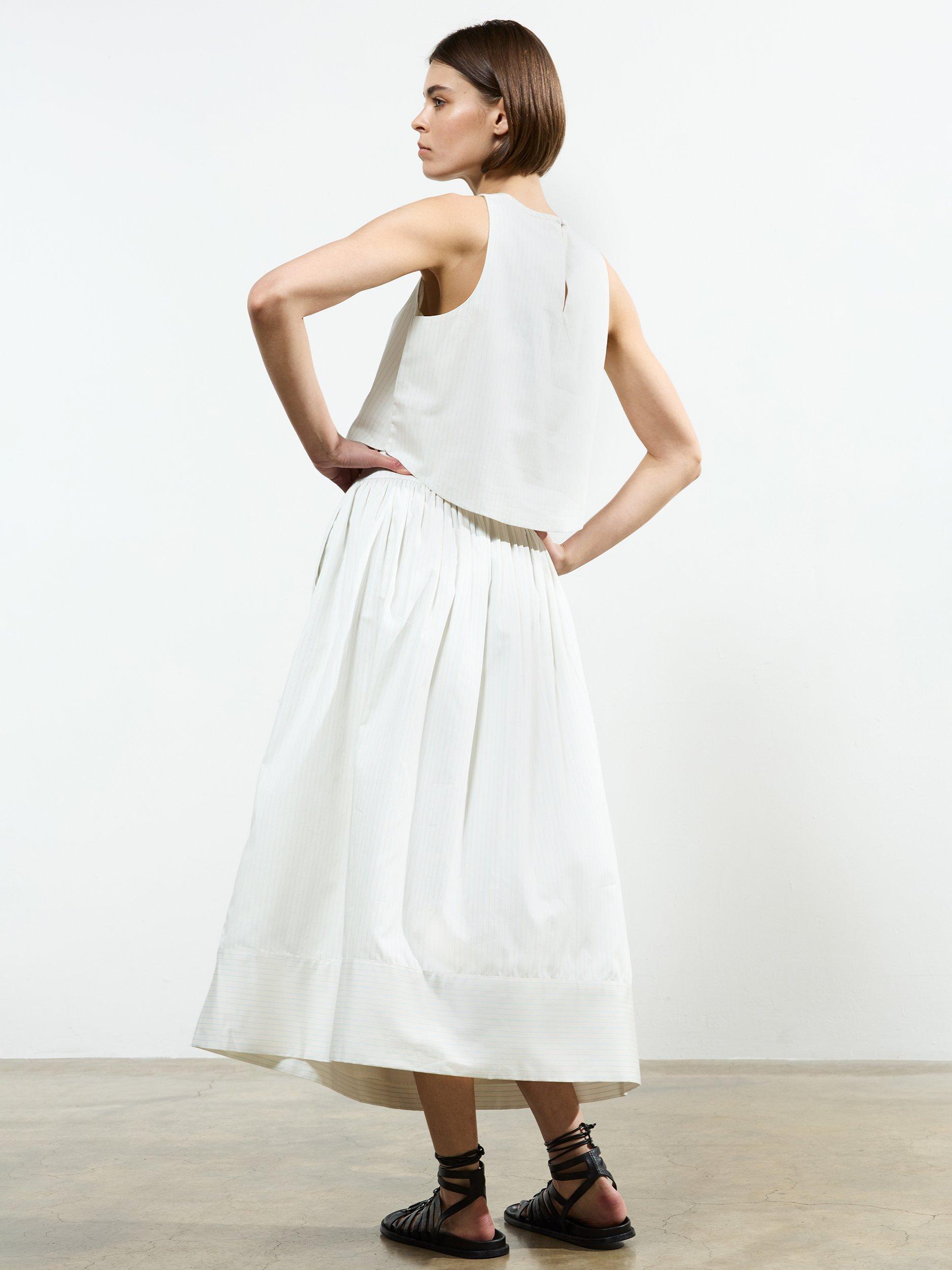 Product image 3 of 4, which shows French Connection Pinstripe Poplin Pure Cotton Skirt, Cream/Blue, M