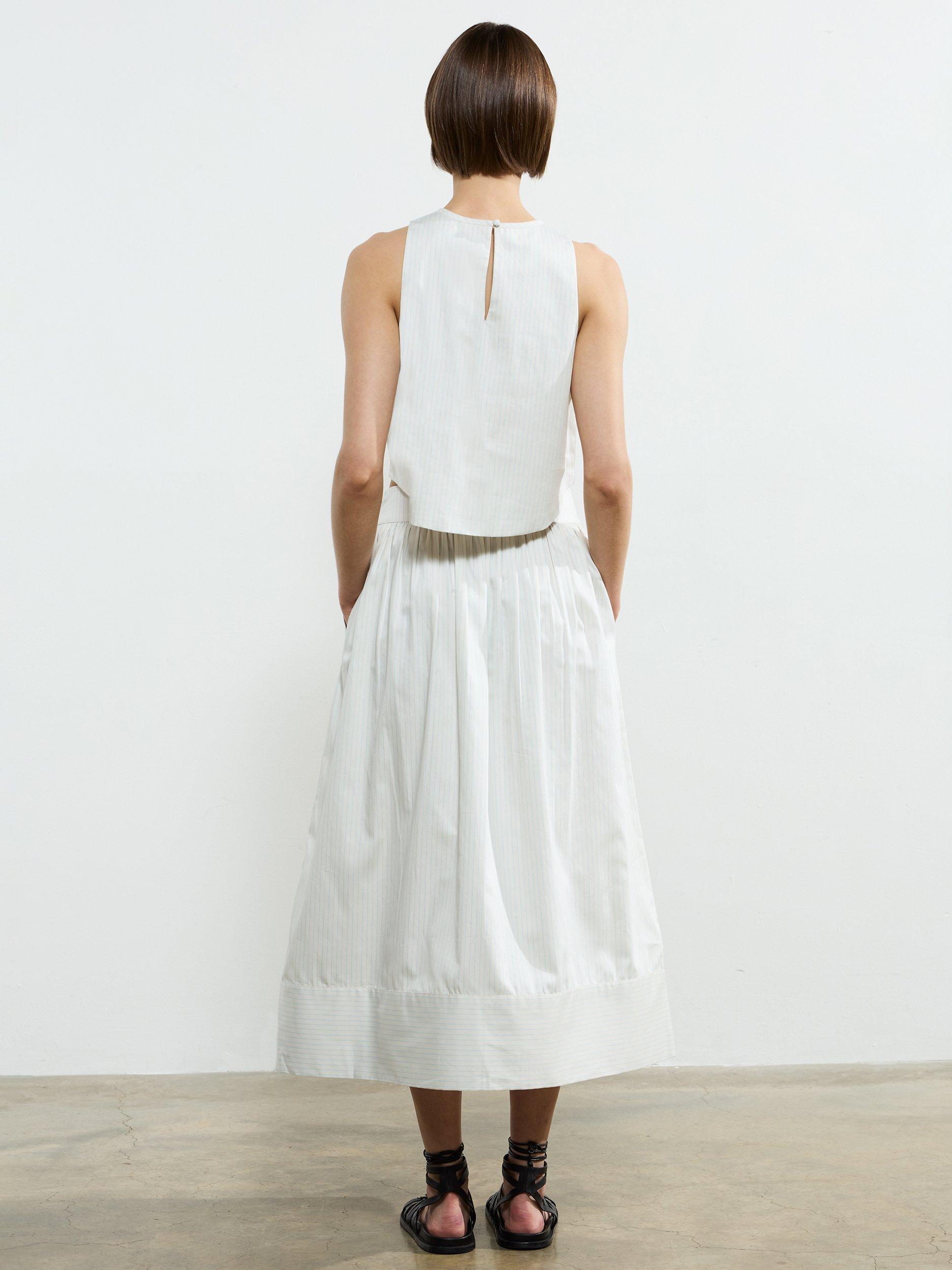Product image 4 of 4, which shows French Connection Pinstripe Poplin Pure Cotton Skirt, Cream/Blue, M