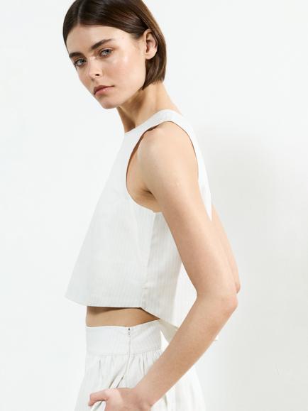French Connection Pinstripe Shell Top, Cream/Blue - view 2, Cream/Blue