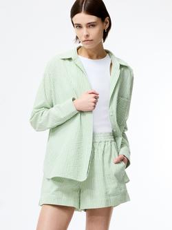 French Connection Stripe Seersucker Pure Cotton Popover, Green/White, Green/White