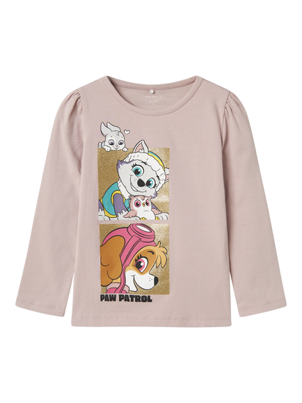 NAME IT Kids' Long Sleeve Cotton Paw Patrol T-Shirt, Burnished Lilac, Burnished Lilac