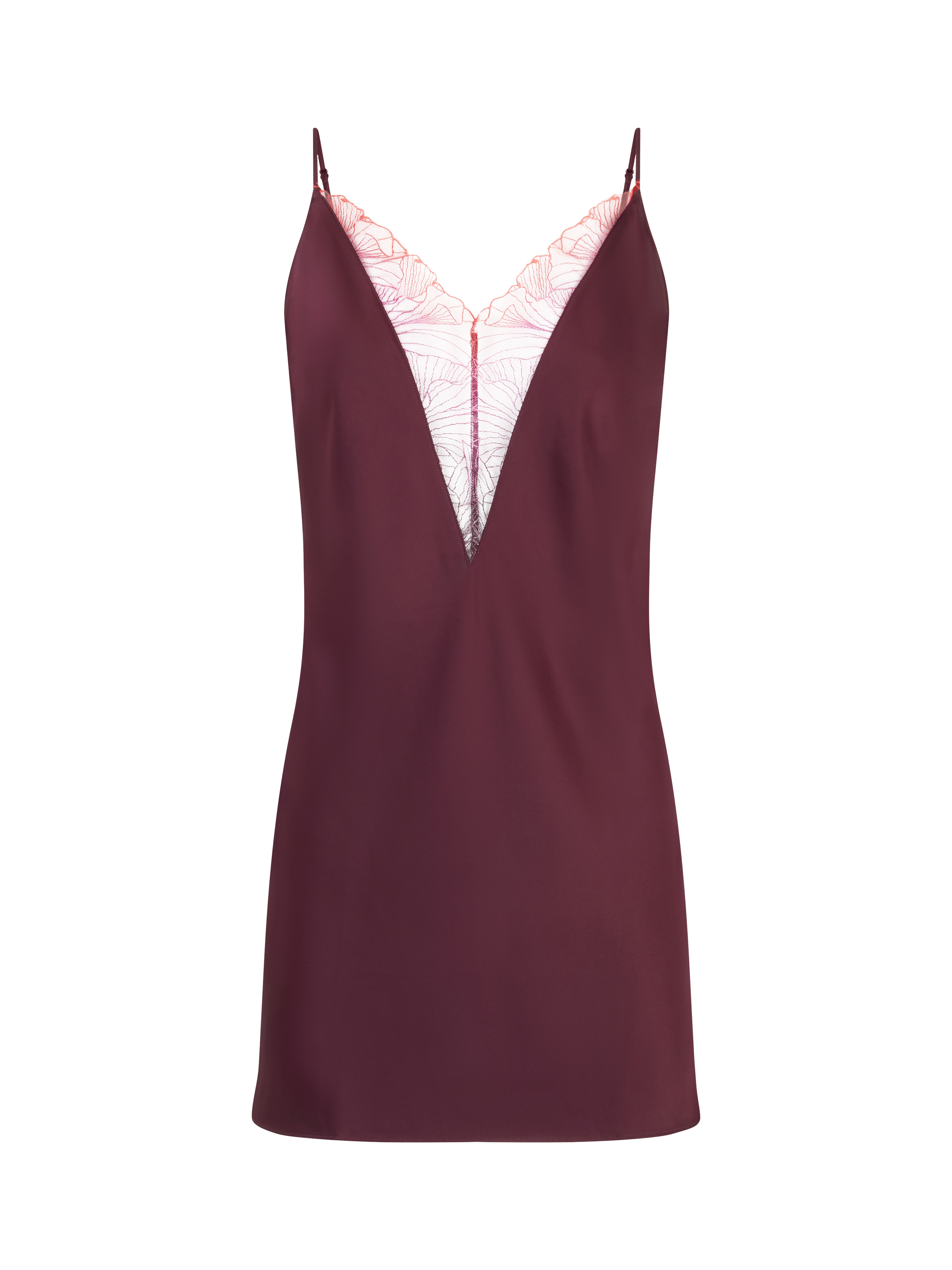 Product image 5 of 5, which shows Chantelle Tattoo Love Satin Chemise, Plum, XS