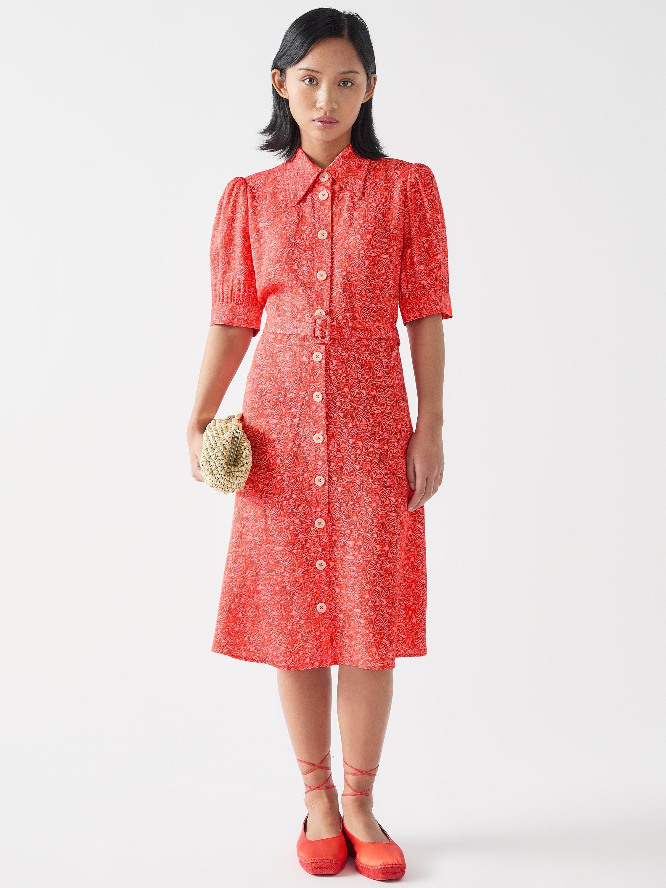 Product image 1 of 4, which shows L.K.Bennett Petite Valerie Abstract Shirt Dress, Pink, 6