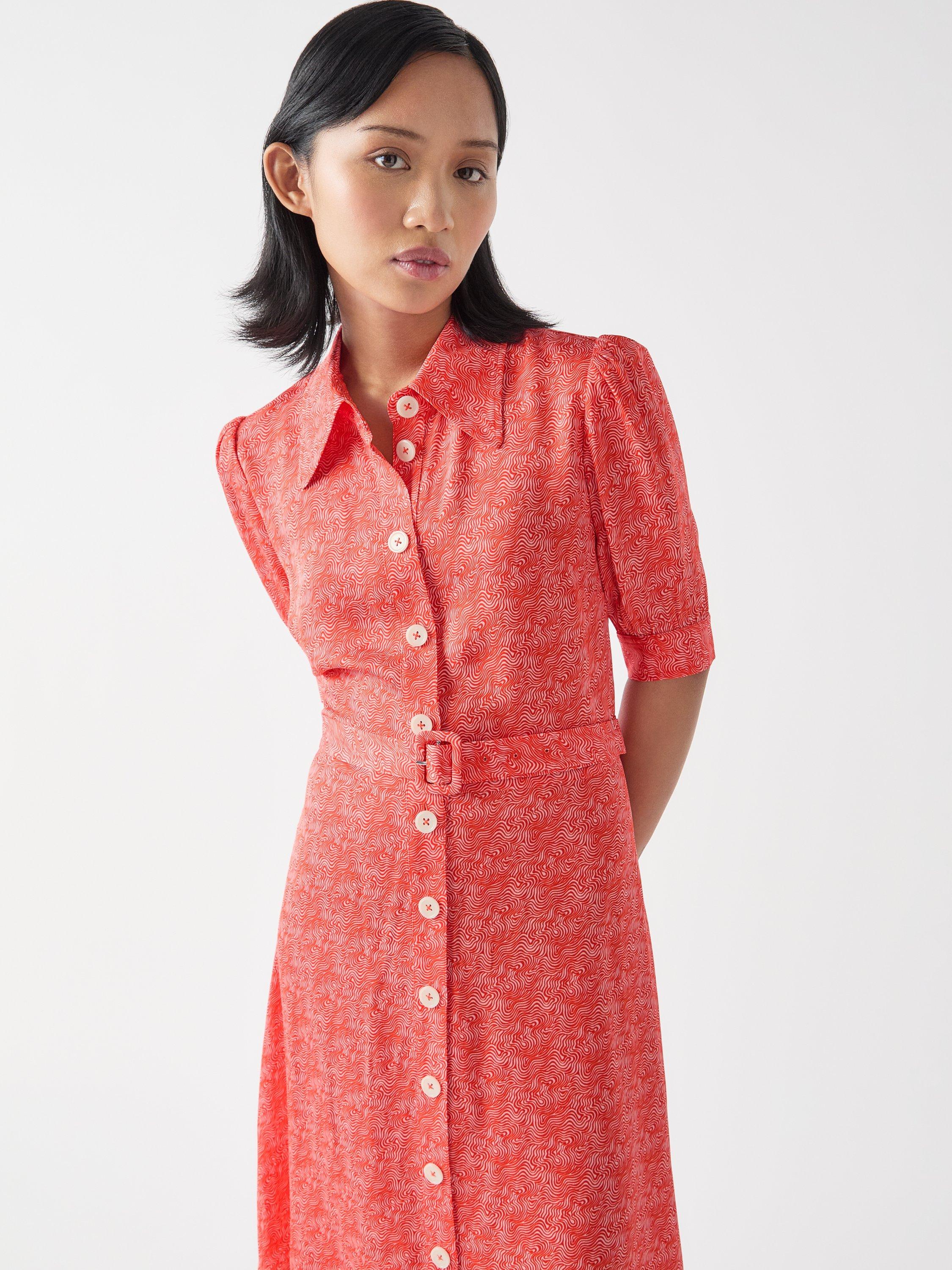 Product image 2 of 4, which shows L.K.Bennett Petite Valerie Abstract Shirt Dress, Pink, 6