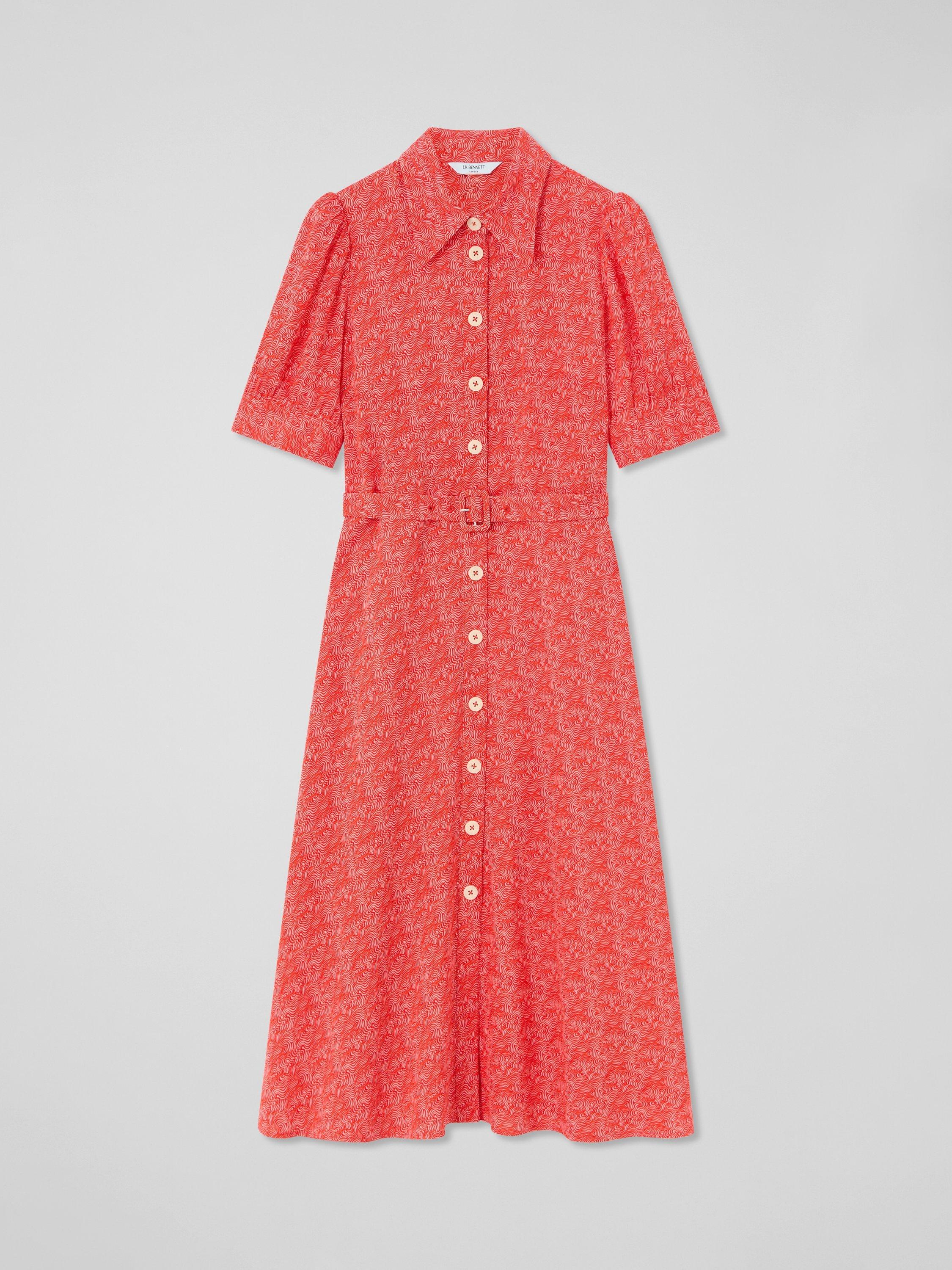 Product image 4 of 4, which shows L.K.Bennett Petite Valerie Abstract Shirt Dress, Pink, 6