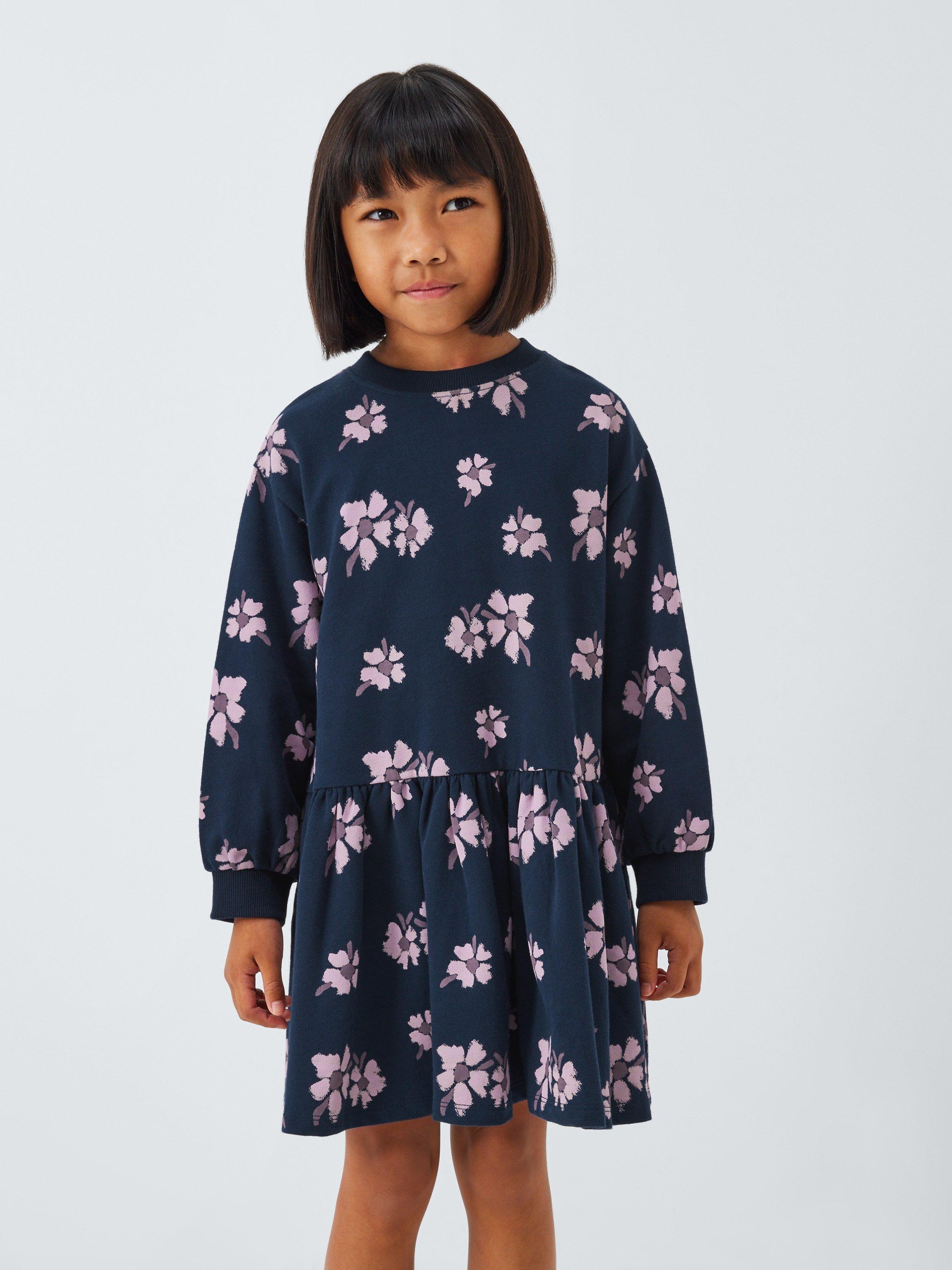 Product image 1 of 7, which shows John Lewis Kids' Flower Graphic Jersey Dress, Multi, 3 years