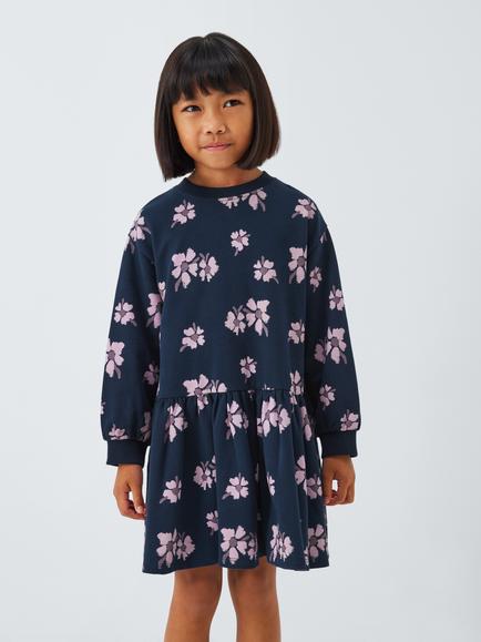 John Lewis Kids' Flower Graphic Jersey Dress, Multi, Multi