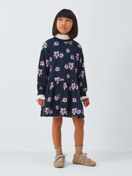 John Lewis Kids' Flower Graphic Jersey Dress, Multi - view 2, Multi