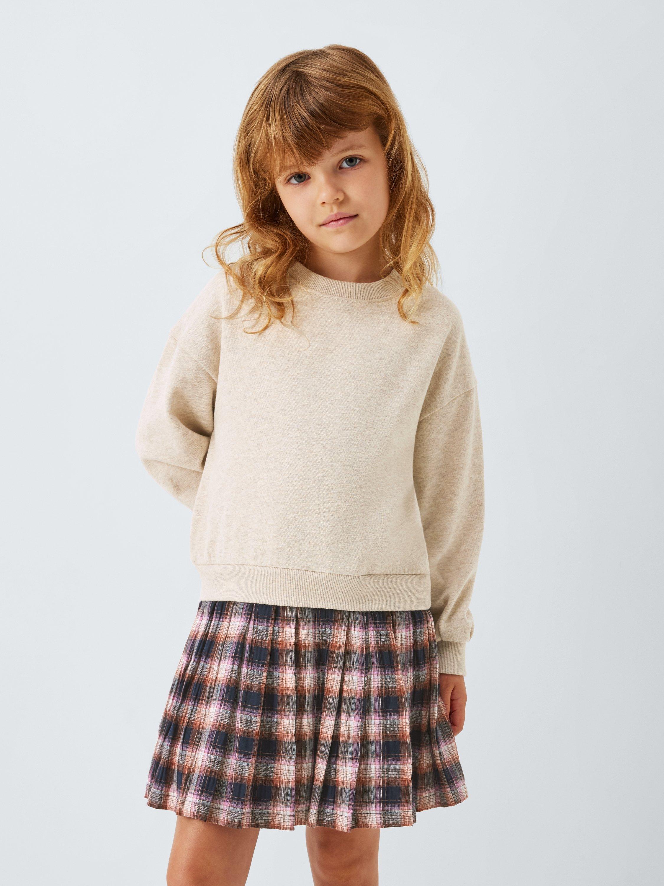 Product image 1 of 7, which shows John Lewis Kids' Half & Half Jersey Plaid Dress, Multi, 3 years