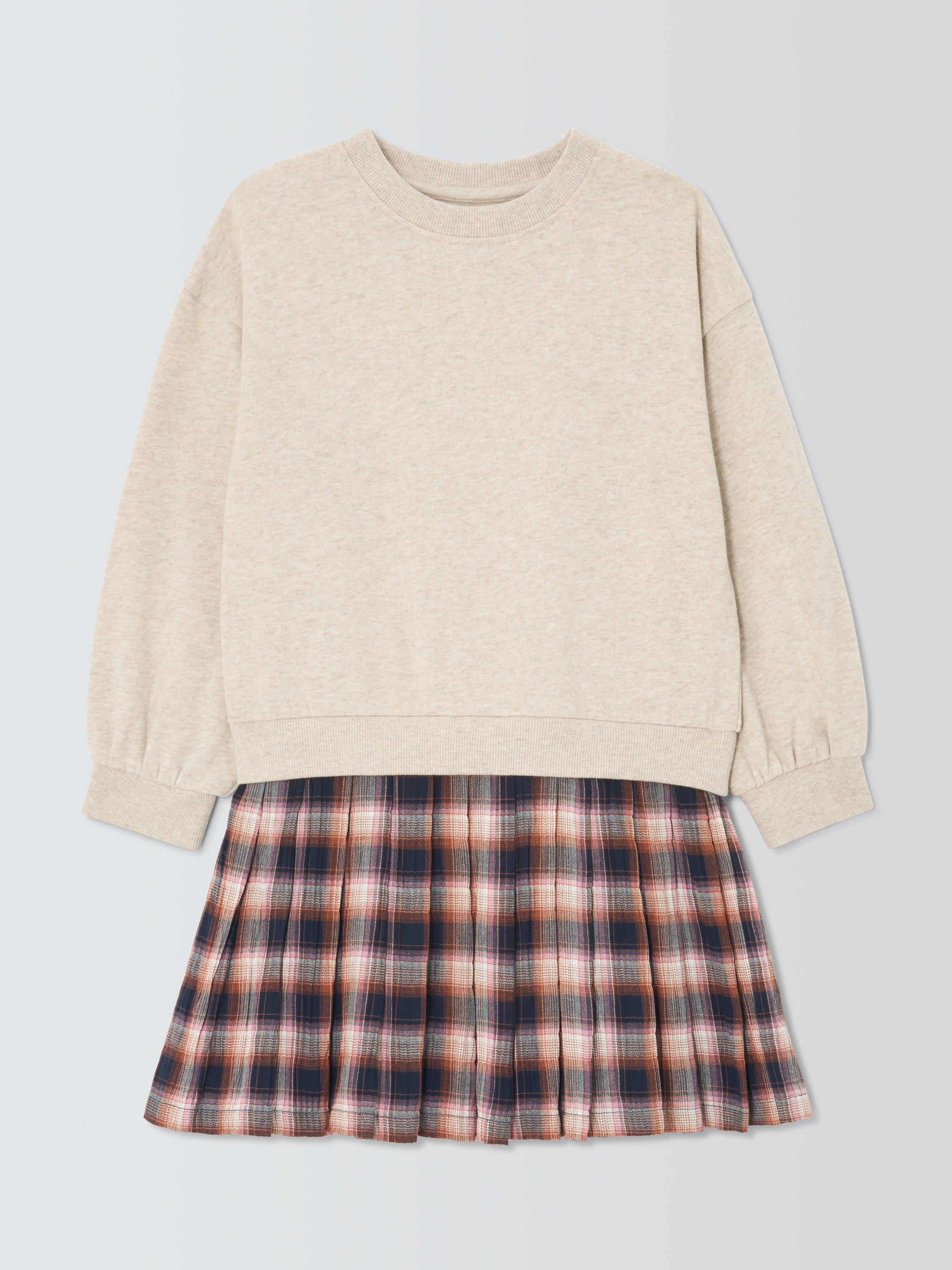 Product image 3 of 7, which shows John Lewis Kids' Half & Half Jersey Plaid Dress, Multi, 3 years