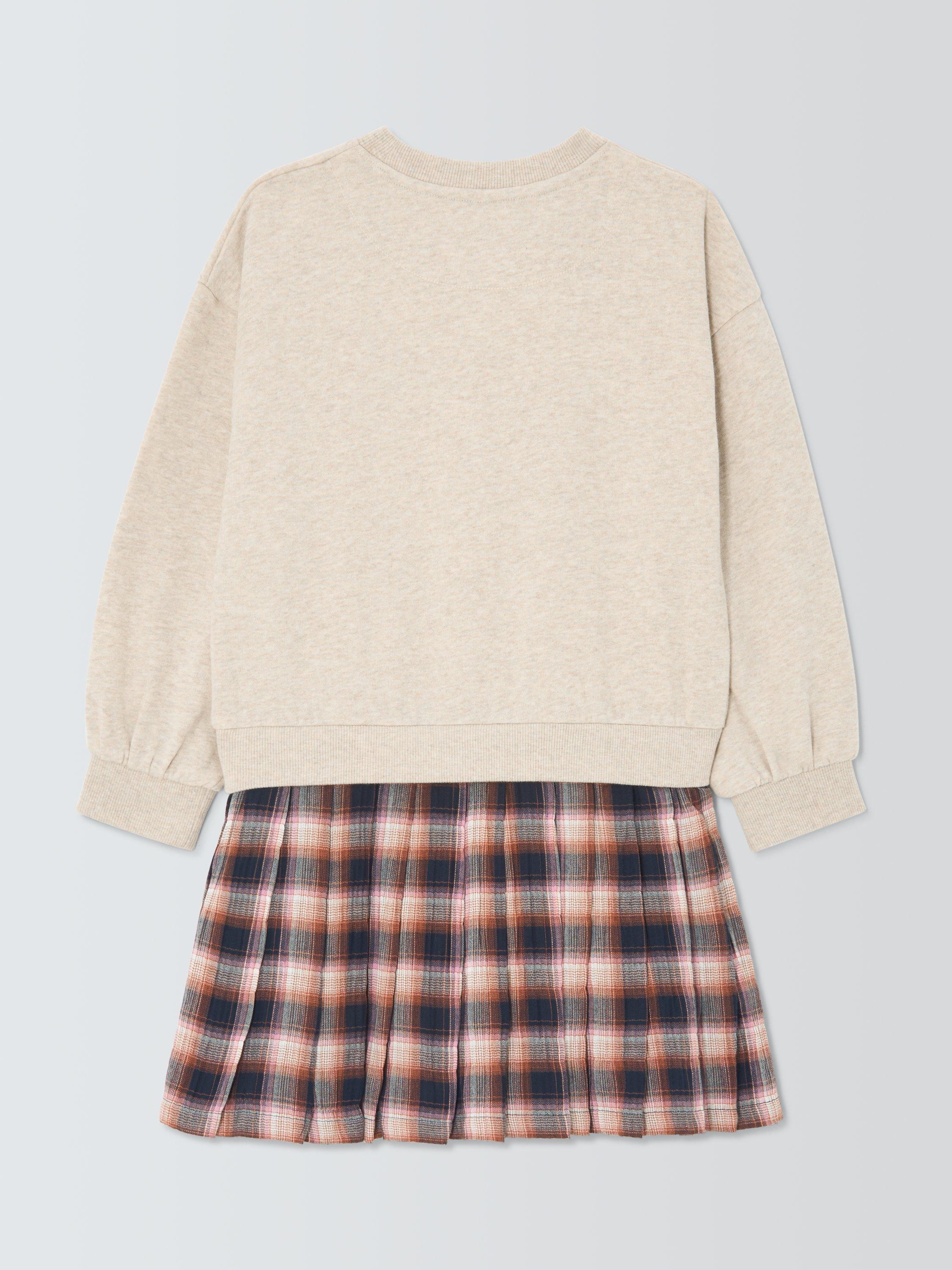 Product image 6 of 7, which shows John Lewis Kids' Half & Half Jersey Plaid Dress, Multi, 3 years