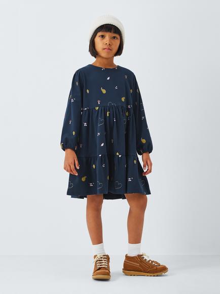 John Lewis Kids' Graphic Print Jersey Dress, Navy - view 2, Navy