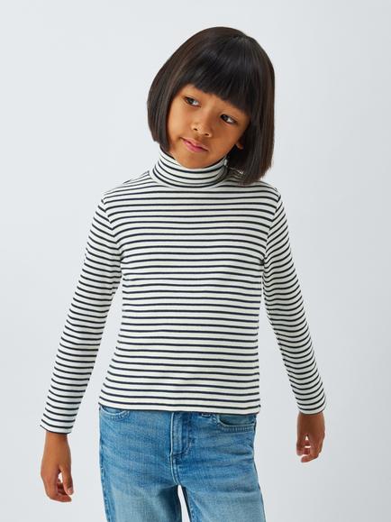 John Lewis Kids' Rib Knit Plain/Stripe Roll Neck Tops, Pack of 2, Multi - view 2, Multi