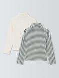 John Lewis Kids' Rib Knit Plain/Stripe Roll Neck Tops, Pack of 2, Multi